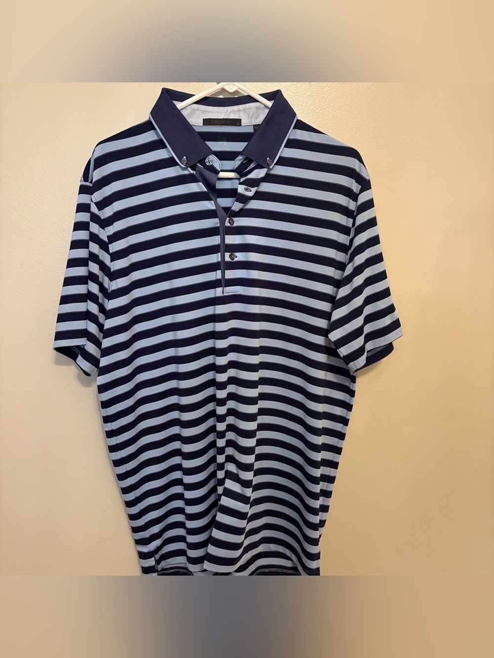 Greyson Navy and Light Blue Striped Polo Large